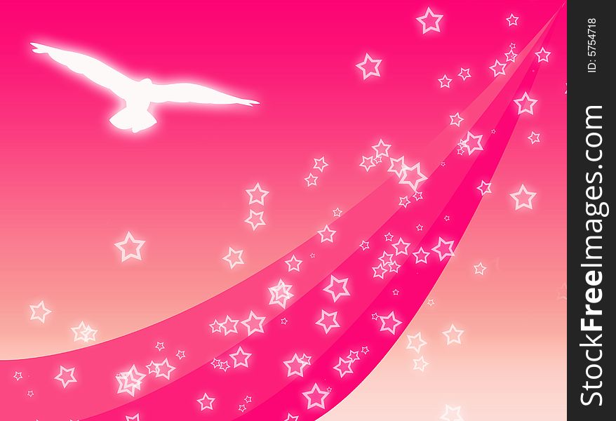Red background with stars and a bird. Red background with stars and a bird