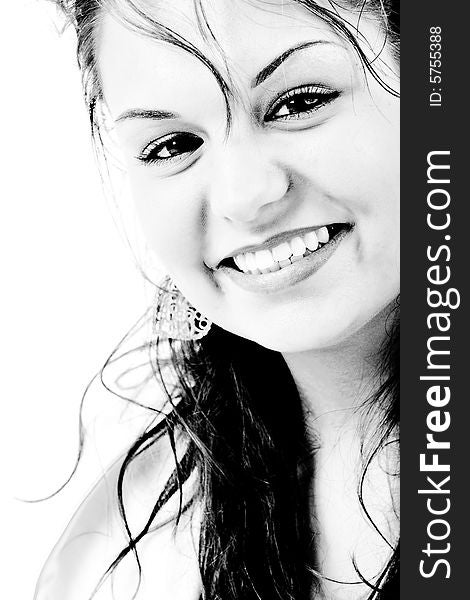 Young beauty girl smiling in black asnd white with high contrast. Young beauty girl smiling in black asnd white with high contrast