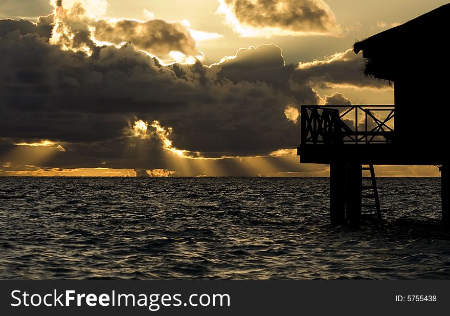 The sea on the sunset and sunbeams. The sea on the sunset and sunbeams