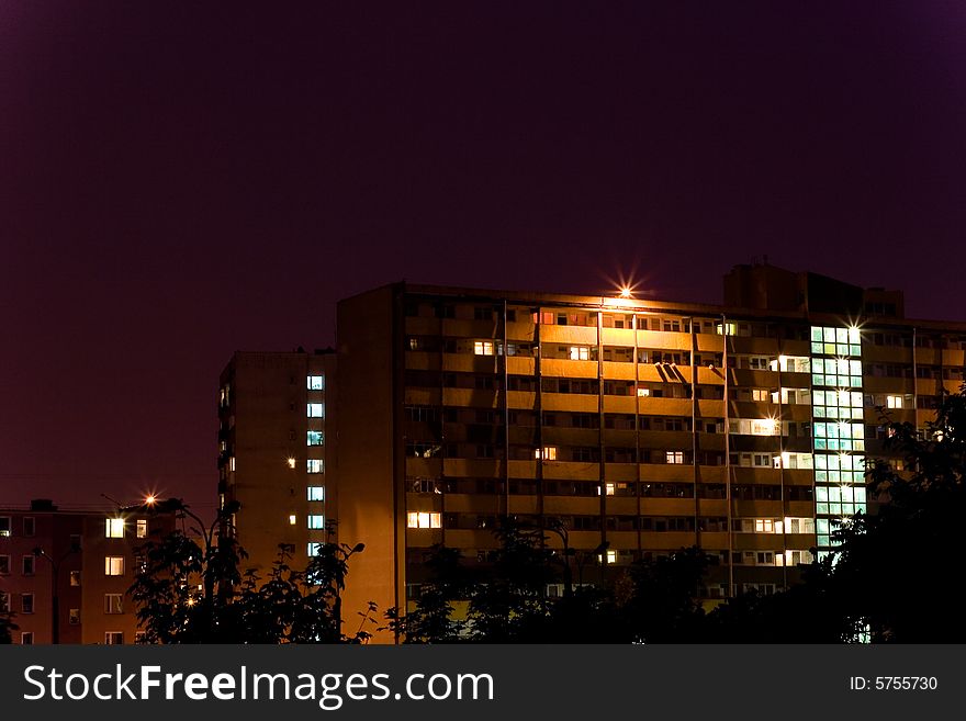 Blocks in town at night