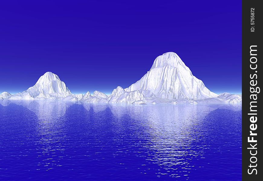 The big icebergs on  the open ocean - landscape scene.