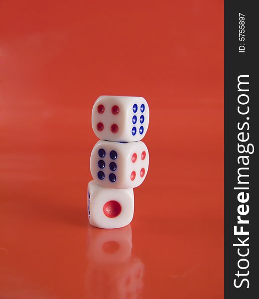 Dice from casino with red background