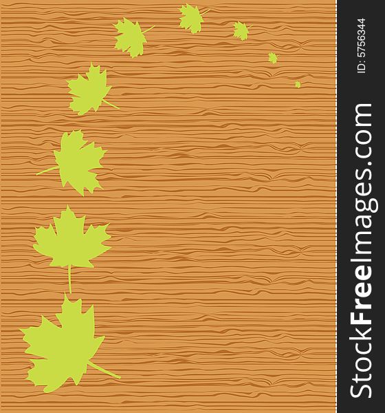 Wood texture with leafs, vector illustration