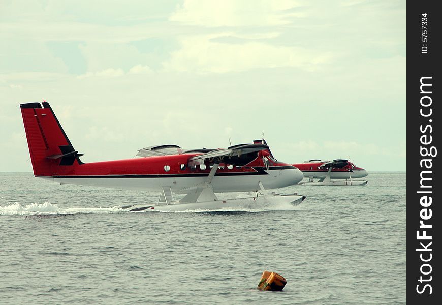 Maldivian Hydroplane landing on the ocean