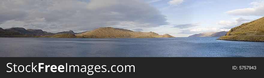 Panoramic view of Norway fjord near North Cape. Panoramic view of Norway fjord near North Cape