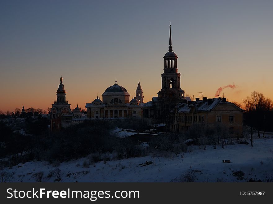 Old monastery on the sunset