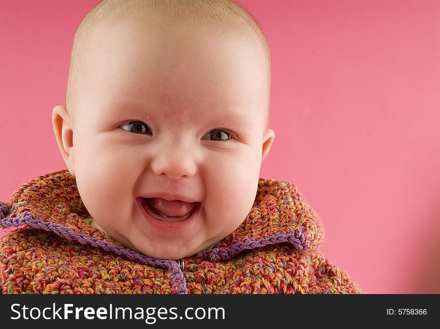 Baby girl on pink background. Baby girl on pink background