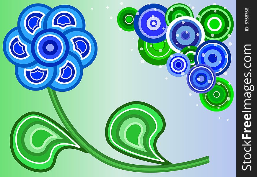 Background with a blue flower and blue and green circles