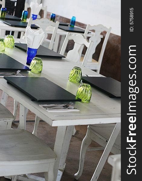 Table setting in an elegant restaurant.