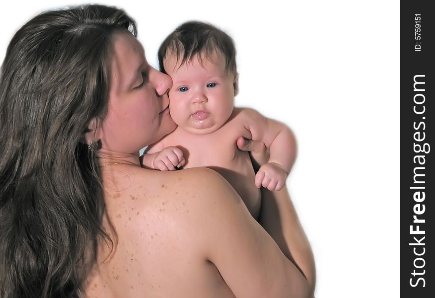 New-born together with a mother on a white background. New-born together with a mother on a white background