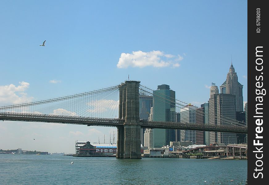 Brooklyn Bridge and Lower Manhattan skyline. Brooklyn Bridge and Lower Manhattan skyline.