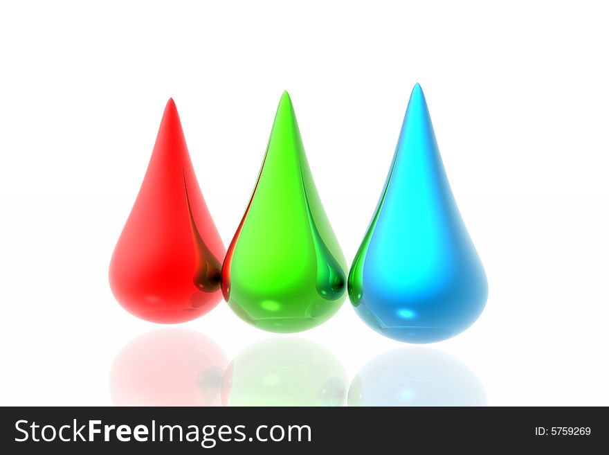RGB drops isolated in white background