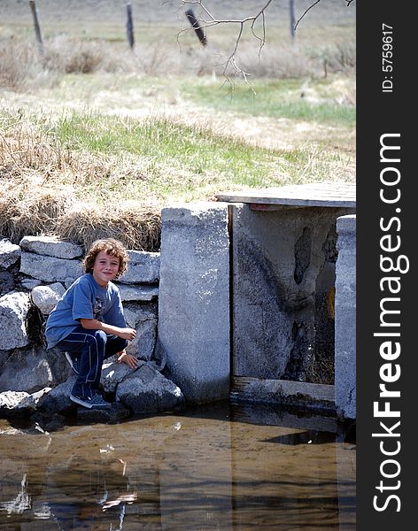 Boy exploring water