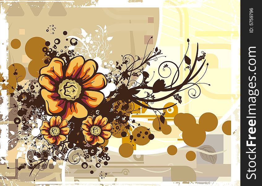 Floral background with yellow flowers and grunge details, vector illustration series. Floral background with yellow flowers and grunge details, vector illustration series.