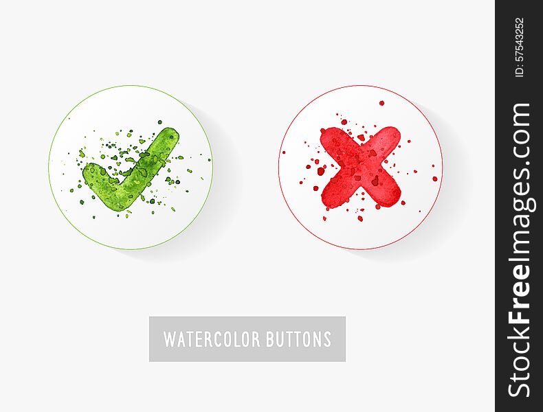 Set of vector watercolor hand drawn check mark buttons
