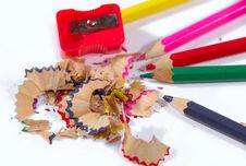 Pencils And Sharpener Royalty Free Stock Images