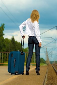 Young Lady Waiting A Train Stock Photos Young Lady Waiting A Train Stock Photos