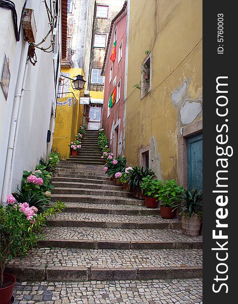 A side street in the city of Lisbon, Portugal