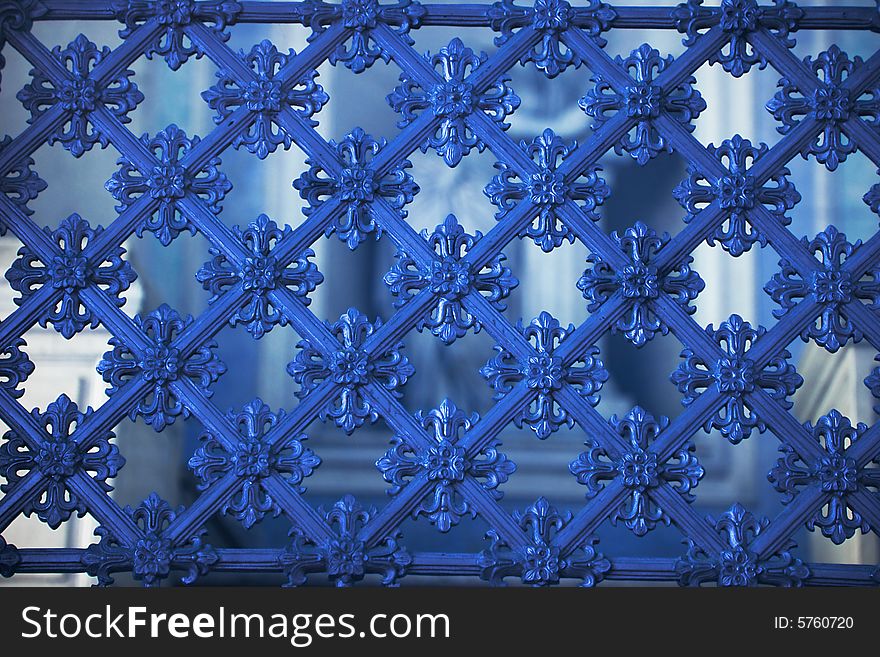 Decorative Blue Steel Fencing. Detail.