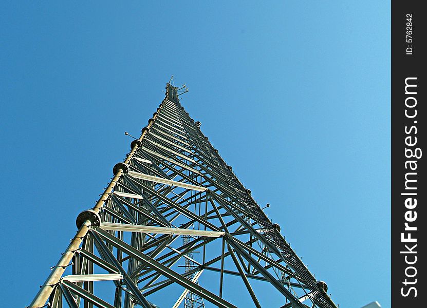 Looking up from bottom of radio tower