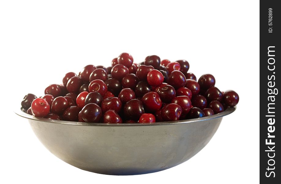 Sweet cherries in bowl on white beckground. Sweet cherries in bowl on white beckground