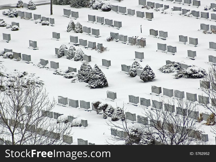 Picture of cemetery in winter in snow