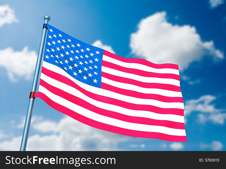 American flag on the nature background