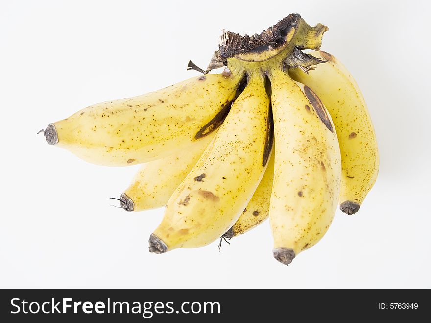 A cluster of bananas on white background