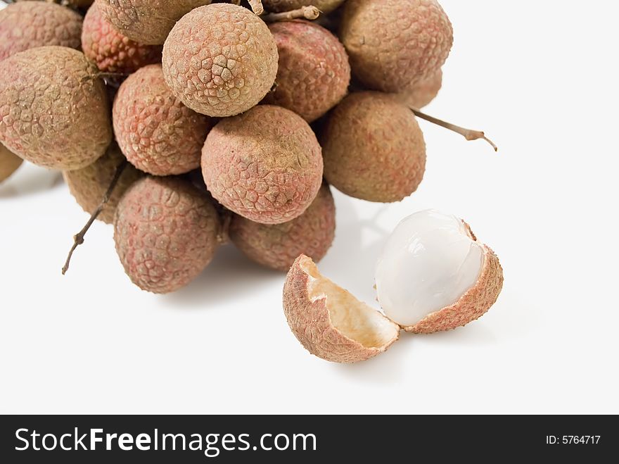 Bunch of Lychee on white background