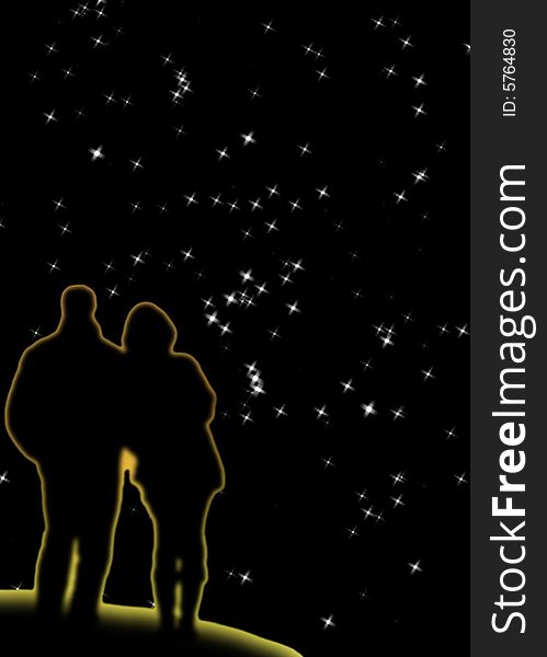 Silhouettes of two figures on star?s background. Silhouettes of two figures on star?s background