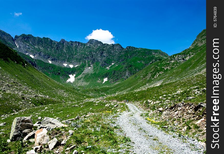 Alpine road in Fagaras mountains (Capra valley). Alpine road in Fagaras mountains (Capra valley).