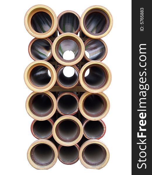 Ceramic pipes combined and prepared for packing. Ceramic pipes combined and prepared for packing