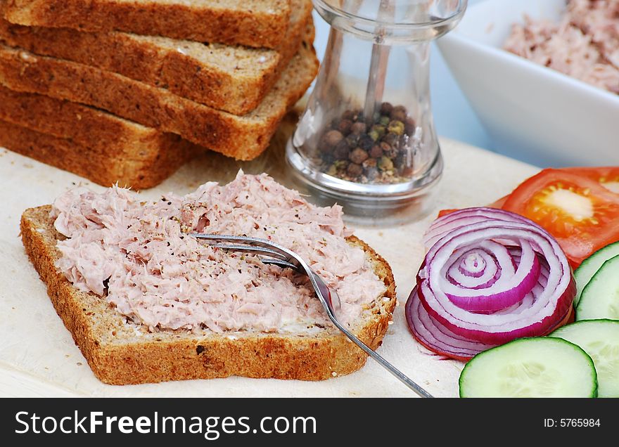 Shot of ingredients for a tuna and salad sandwich. Shot of ingredients for a tuna and salad sandwich