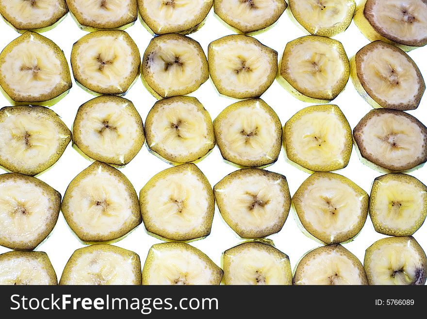 Sliced banana isolated on white background. Sliced banana isolated on white background.