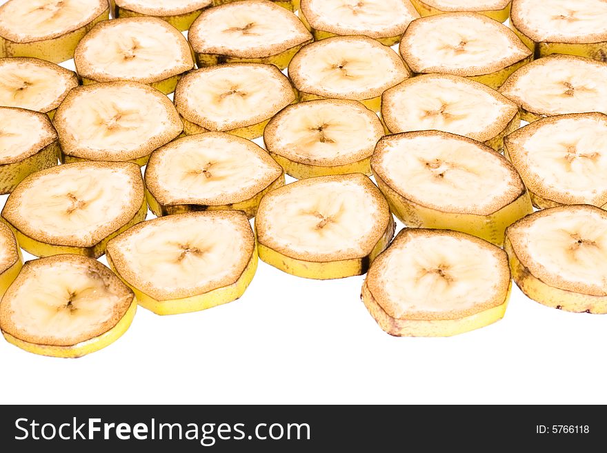 Sliced banana isolated on white background. Sliced banana isolated on white background.