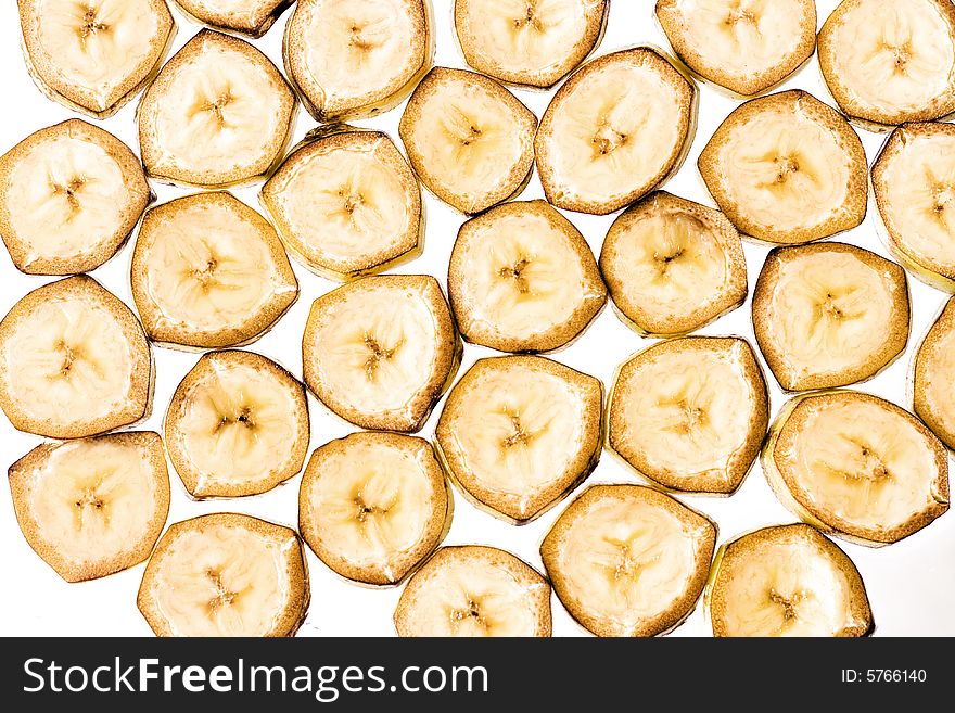 Sliced banana isolated on white background. Sliced banana isolated on white background.