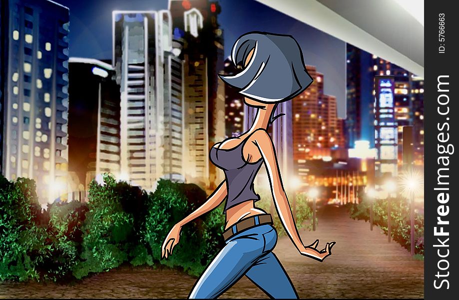 Girl walking around the city