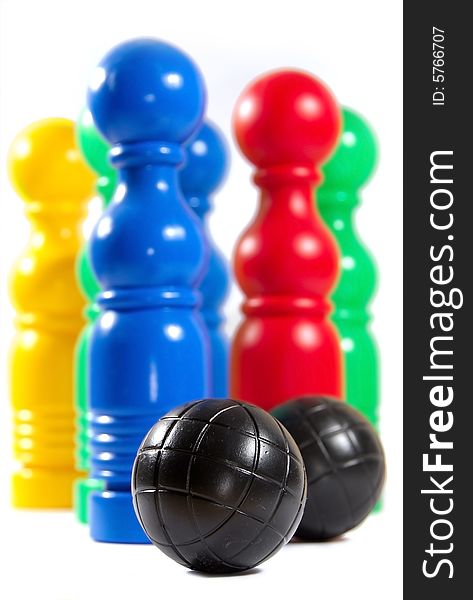 Colorful bowling pins and a bowling ball. Colorful bowling pins and a bowling ball