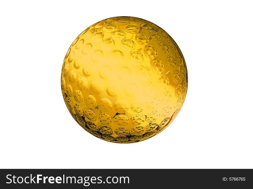 Golf-ball made of glass in yellow on white