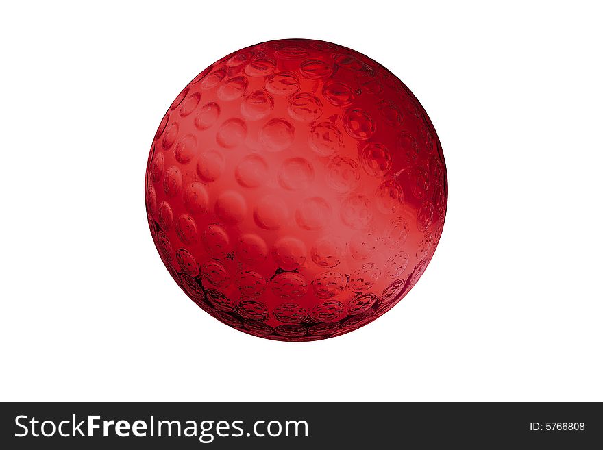 Golf-ball made of glass in red on white