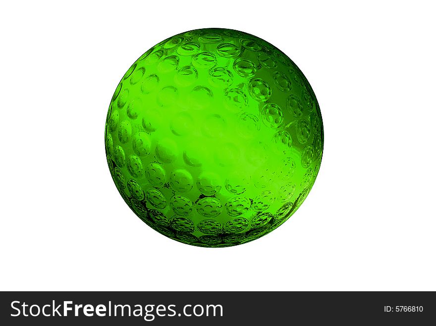 Golf-ball made of glass in green on white
