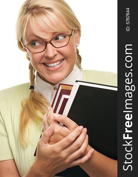 Nerdy Cute Student with Braces Carrying Her Books