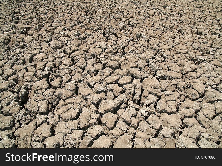 View of dry land with highly cracks formed. View of dry land with highly cracks formed