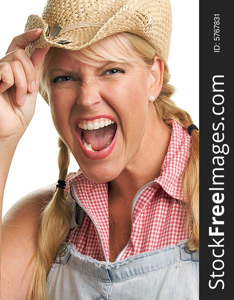 Attractive Blond with Hat - Isolated on a White Background.