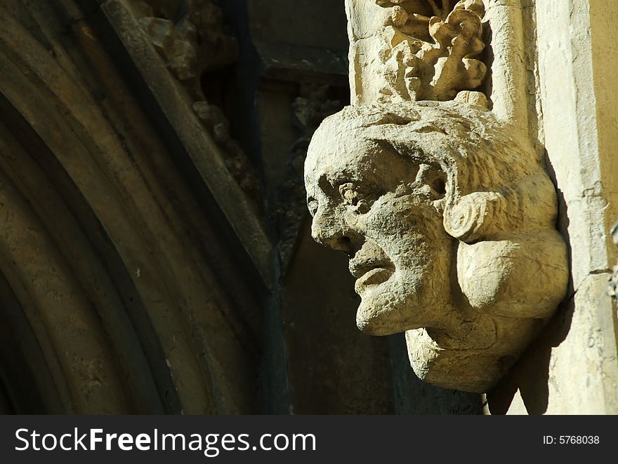 Stone Head on the facade of the York Minster, York, England