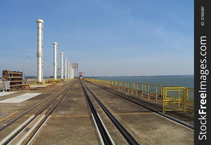 Rails on top of a hydro-electric dam. Rails on top of a hydro-electric dam.