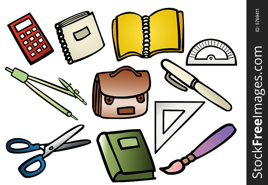 Vector based illustrations of school supplies