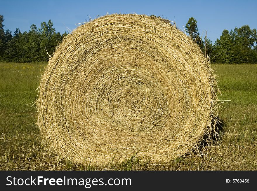 Perfect Single Hay Bale Roll with blue sky. Perfect Single Hay Bale Roll with blue sky