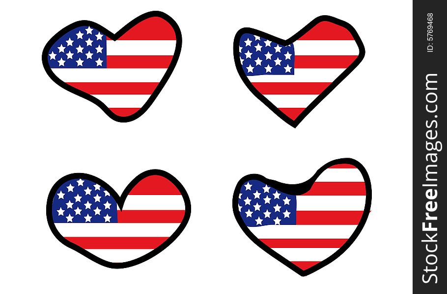 Computer generated set of hearts with american flag