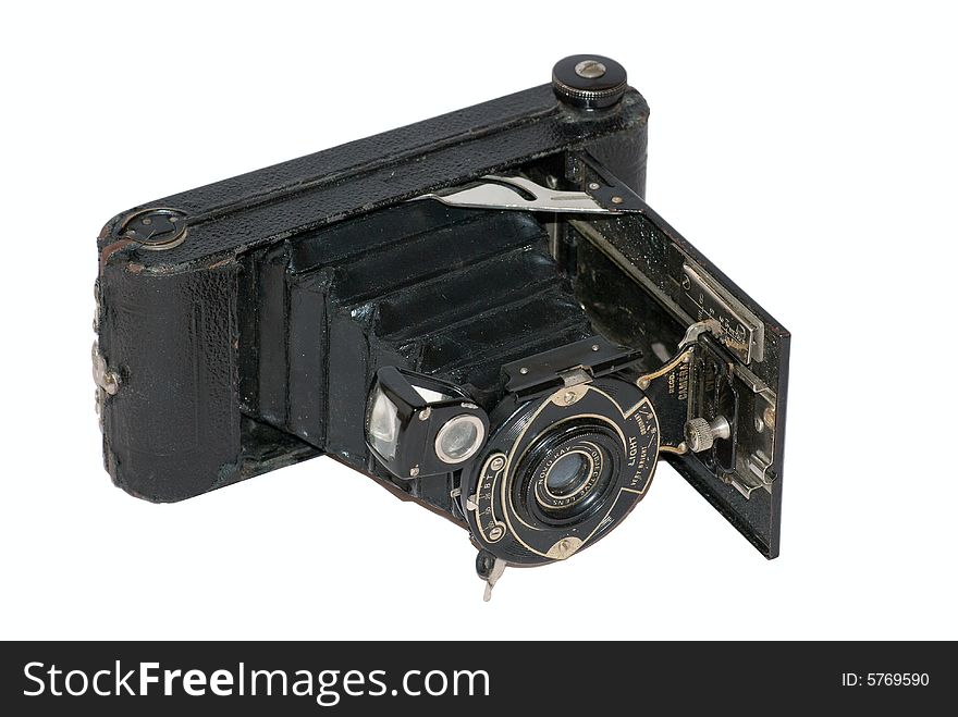 Old camera  on white background isolated. Old camera  on white background isolated